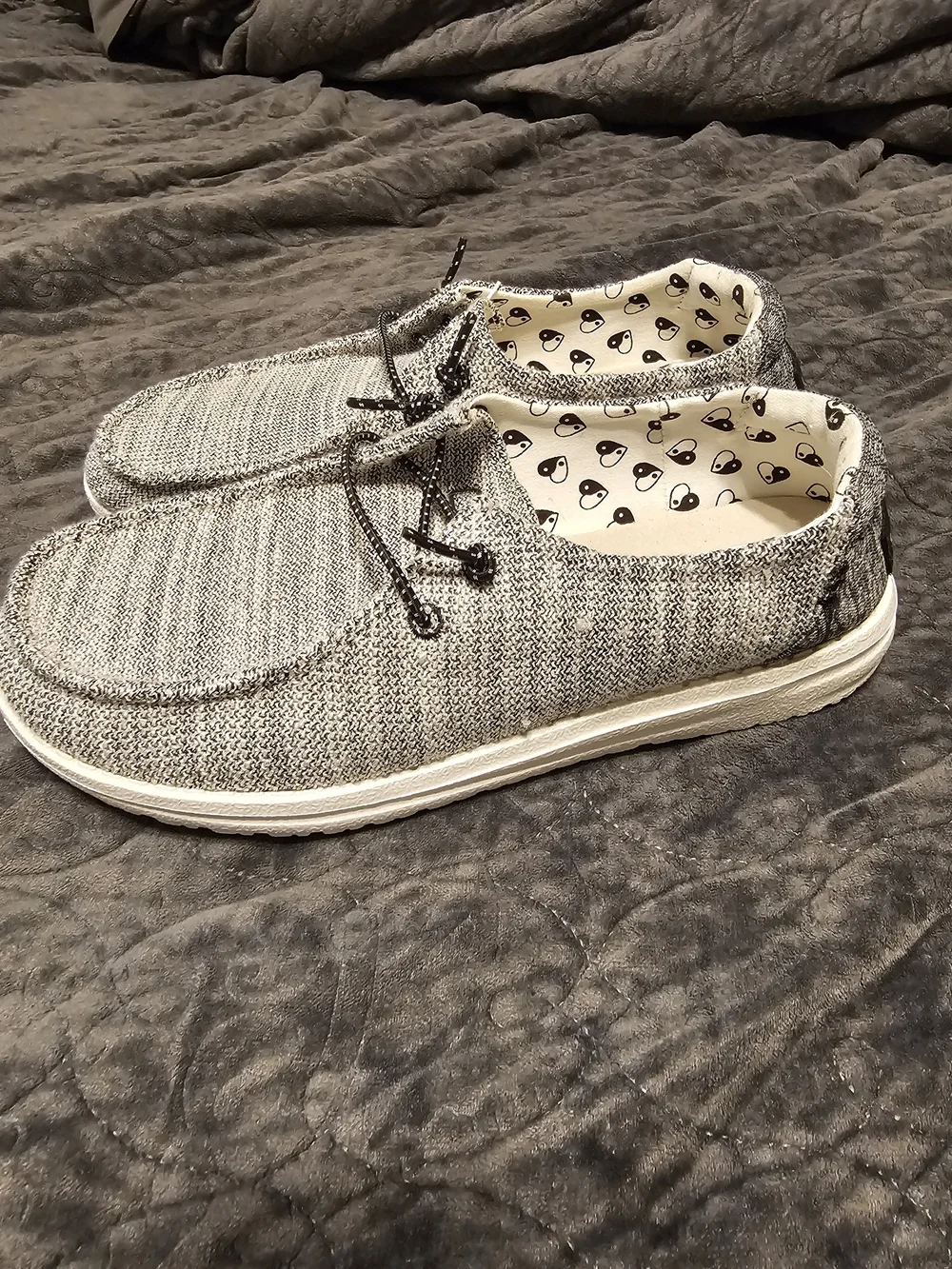 Hey Dude Kids Slip-On Knit Moccasins in Heather Gray with Black Accents